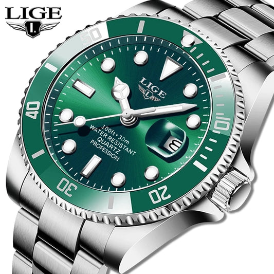 LIGE Top Brand Luxury Fashion Diver Watch Men Waterproof